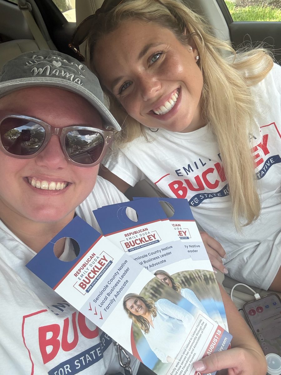 Team Emily volunteers with campaign palm cards